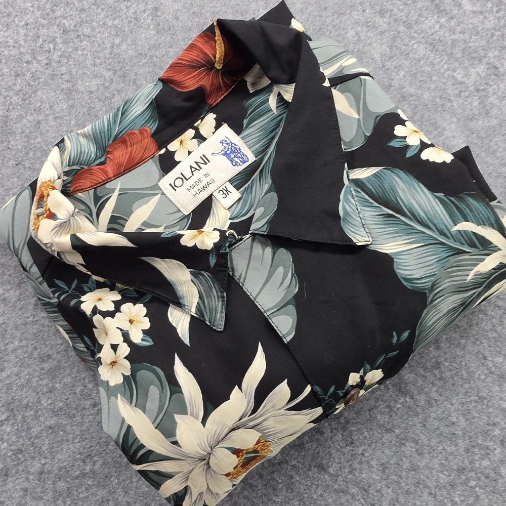 Iolani Mens 3XL Tropical Floral Short Sleeve Hawaiian Shirt Black Floral USA - Picture 10 of 14